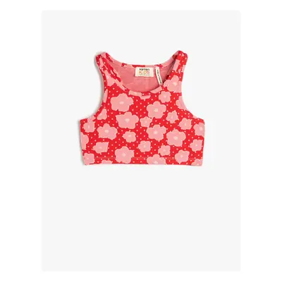 Koton Athlete Crop Floral Sleeveless, Round Neck Slim Fit.