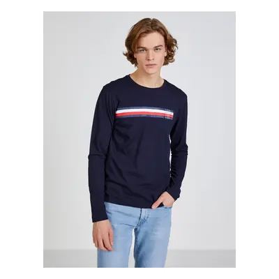 Tmavě modré pánské tričko Tommy Hilfiger Sliced Bar - Pánské