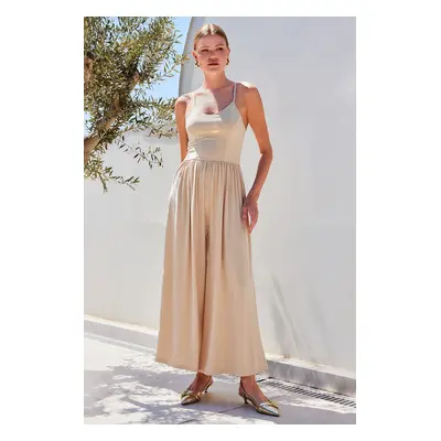 Bigdart Wide Leg Strap Jumpsuit - Beige