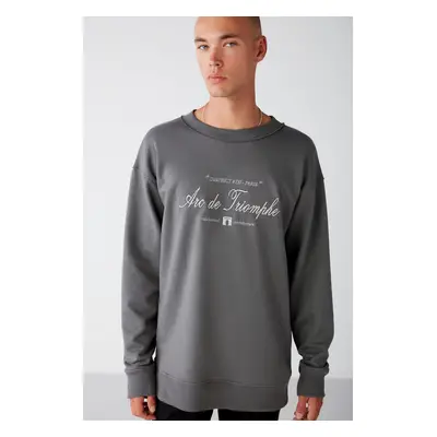 GRIMELANGE Archie Men's 3D Embroidered Crew Neck Gray Sweatshir