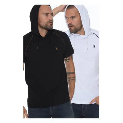 DOUBLE SET T8570 DEWBERRY HOODED MEN'S T-SHIRT-WHITE-BLACK