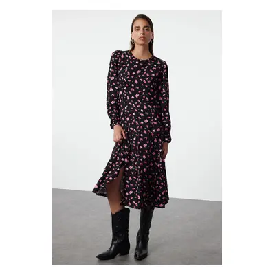 Trendyol Pink Floral Midi Woven Dress