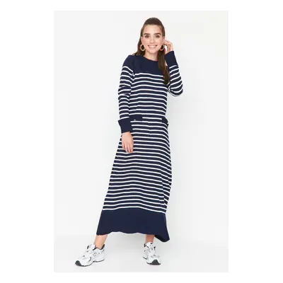 Trendyol Navy Blue Striped Crew Neck Knitwear Dress