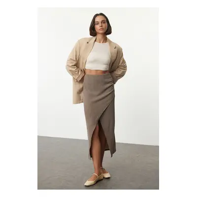 Trendyol Mink Double Breasted Textured Gathered/Draped Detailed Midi Skirt