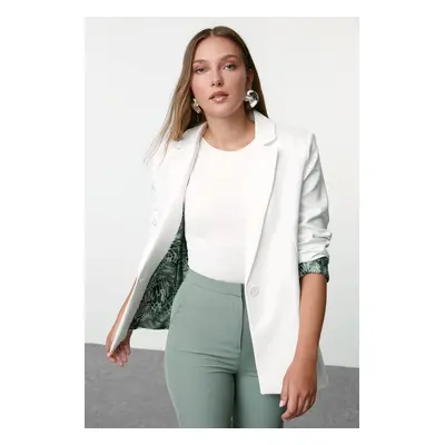 Trendyol White Regular Lined Detailed Woven Blazer Jacket