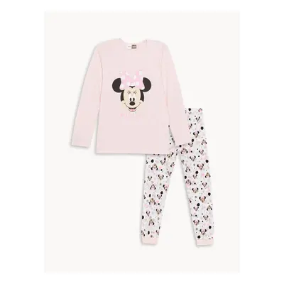 LC Waikiki Crew Neck Minnie Mouse Printed Long Sleeve Girls Kids Pajamas Set