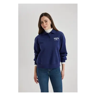 DEFACTO Regular Fit Polo Neck Embroidered Thick Fabric Sweatshirt C2323ax23wn