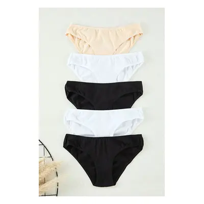 Trendyol Black-White-Skin 5-Pack Jersey Plain Slip Panties