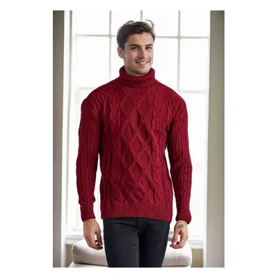 53285 Dewberry Slim-Fit Fisherman Corded Thick Mens Sweater-BORDEAUX