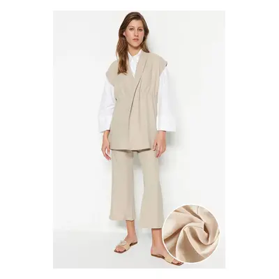 Trendyol Cream Inner Tie Linen Look Kimono-Pants Woven Set