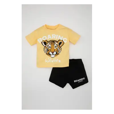 DEFACTO Baby Boy 2-Piece Set Tiger Printed Short Sleeve T-Shirt Top Elastic Shorts Bottom