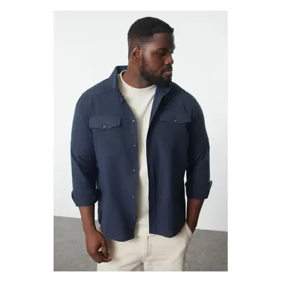 Trendyol Indigo Regular Fit Pocket Flannel Winter Lumberjack Plus Size Jacket Shirt