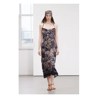 Trendyol Limited Edition Brown Animal Print Chiffon Lined Maxi Woven Dress