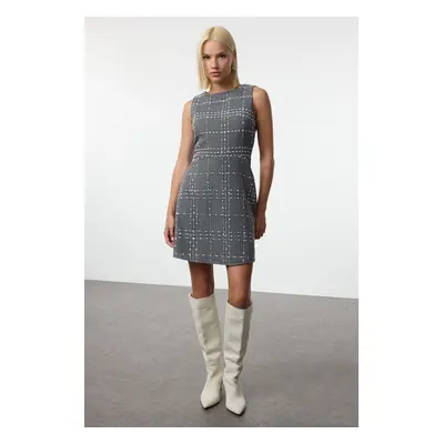 Trendyol Gray Plaid / Checkered Mini Woven Dress