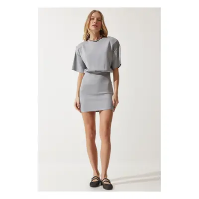 Happiness İstanbul Women's Gray Padded Lycra Knitted Dress