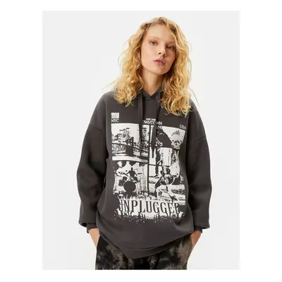 Koton Printed Hooded Sweat Music Themed Long Sleeve