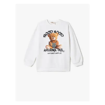 Koton Teddy Bear Printed Sweatshirt Long Sleeve Crew Neck Ribbed