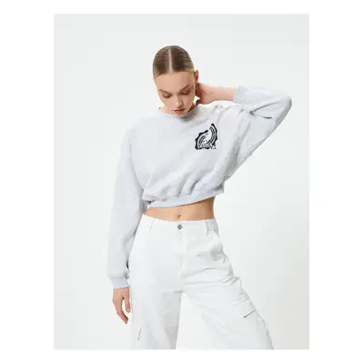 Koton Crop Sweatshirt Crew Neck Printed