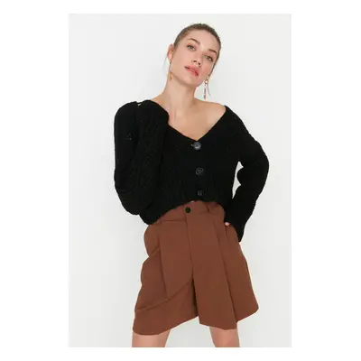 Trendyol Black Crop Měkký texturovaný pletený svetr