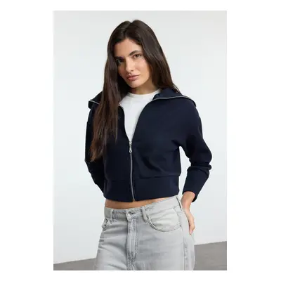 Trendyol Navy Blue Regular/Normal Pattern Zippered Collar Knitted Sweatshirt