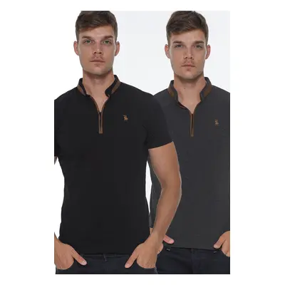 DOUBLE SET T8571 DEWBERRY ZIPPER MEN'S T-SHIRT-BLACK-ANTHRACITE