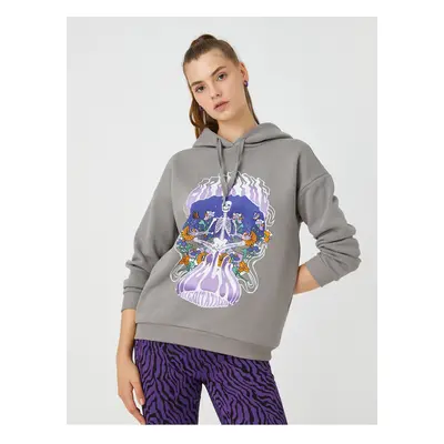 Koton Oversize Sweatshirt Printed Hoodie With Fleece Inside