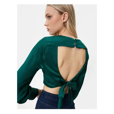 Koton Melis Ağazat X Cotton - Crop Decollete Satin Blouse