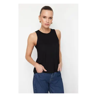 Trendyol Black Viscose Regular/Normal Fit Crew Neck Knitted Blouse