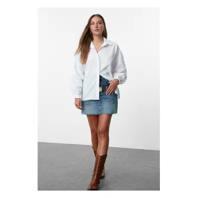 Trendyol White Textured Oversize Wide Fit Woven Shirt