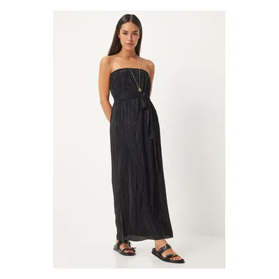 Happiness İstanbul Women's Black Strapless Belted Pleated Dress