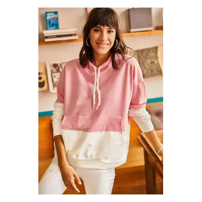 Olalook Women's Pink 2-Color Oversize Hooded Sweatshirt