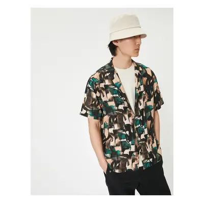 Koton Abstract Patterned Shirt Short Sleeve Turn-down Collar Viscose Fabric