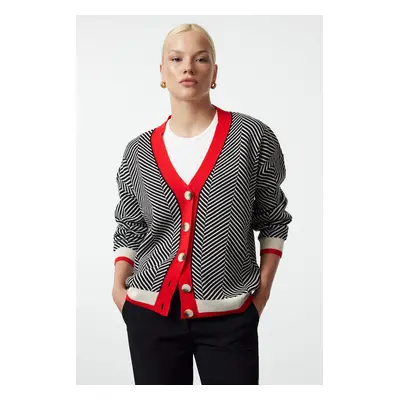 Trendyol Red Wide Pattern Knitwear Cardigan