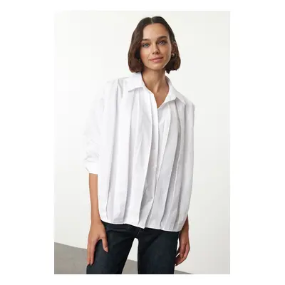 Trendyol White Front Pleat Detailed Oversize Wide Fit Woven Shirt