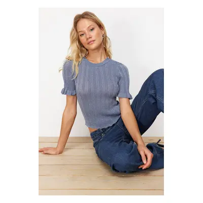 Trendyol Blue Silvery Sleeve Detailed T-Shirt Look Knitwear Sweater