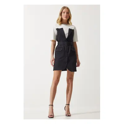 Happiness İstanbul Women's Black and White Contrast Transition Dress