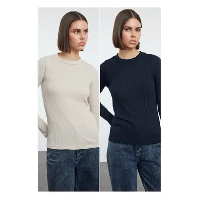 Trendyol Navy Blue-Stone Pack Crew Neck Regular/Normal Fit Knitted Blouse