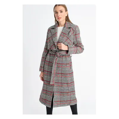 Z6622 DEWBERRY PLAID WOMEN'S COAT-PLAID-BLACK