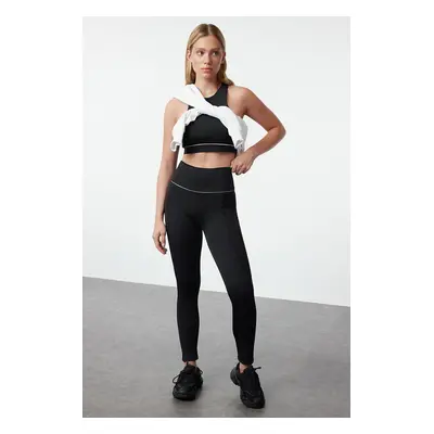 Trendyol Black Full Length Knitted Sports Leggings with Wide Waist Elastic and Reflective Detail