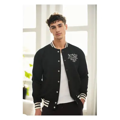 36934 Dewberry Mens College Jacket with Embroidery Detail-BLACK