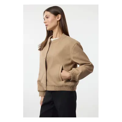 Trendyol Beige Stamp Bomber Jacket Coat