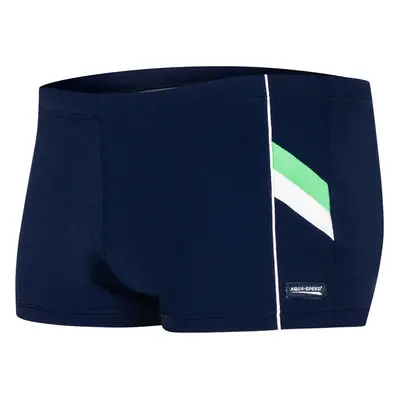 AQUA SPEED Man's Swimming Shorts Ricardo Navy Blue/White/Green Pattern