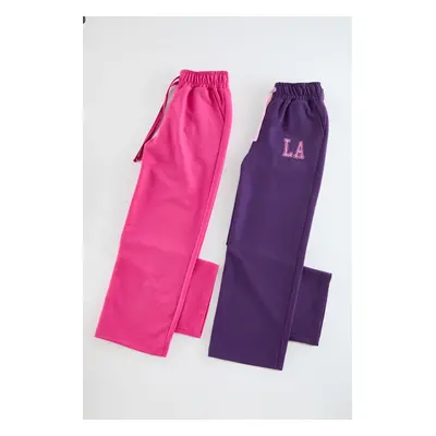 Trendyol Fuchsia-Purple 2-Pack Girls Flare Tracksuit Bottoms