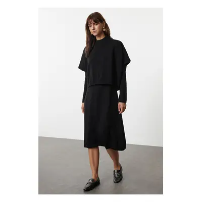 Trendyol Black Midi Knit Super Wide Pattern Sweater Dress