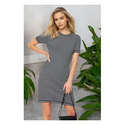 Trendyol Black Mini Knitwear Striped Basic Dress