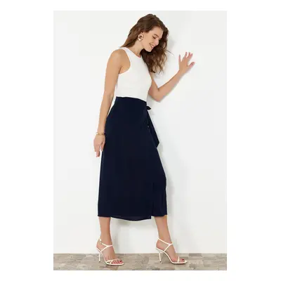 Trendyol Navy Blue Tied Double Breasted Closure Viscose Fabric Maxi Length Woven Skirt