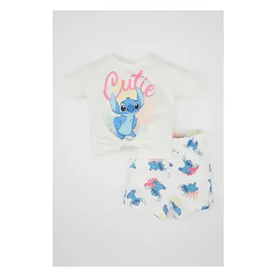 DEFACTO Baby Girl Disney Lilo & Stitch Short Sleeve T-shirt Shorts 2-Piece Set