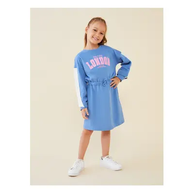 LC Waikiki Crew Neck Printed Long Sleeve Girl's Dress