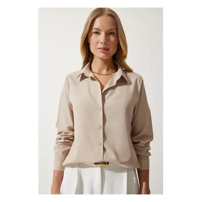 Happiness İstanbul Women's Mink Soft Textured Basic Shirt