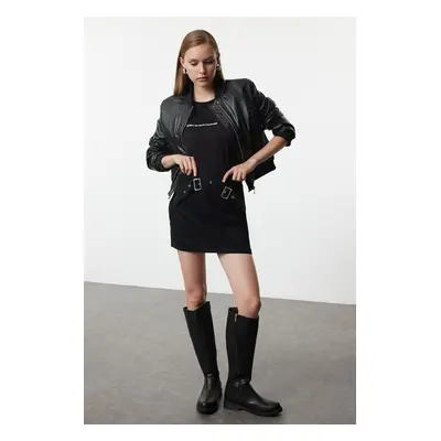 Trendyol Black Cross Belt Buckle Mini Denim Skirt